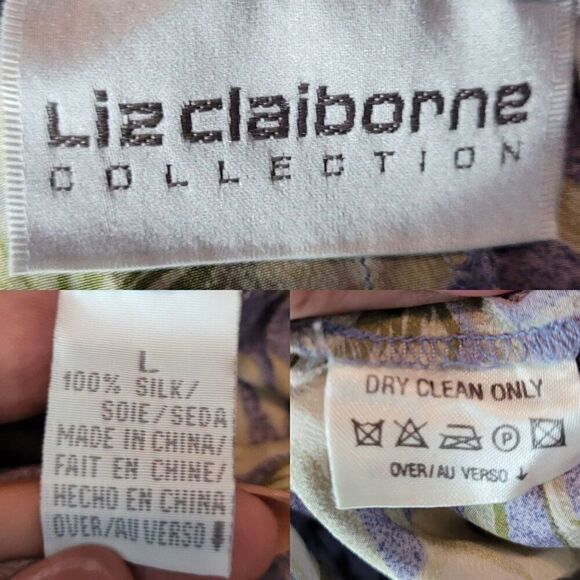 Vintage Silk Faux Wrap Skirt L Lavender Cream Floral Elastic Waist Tea Length - Picture 3 of 8